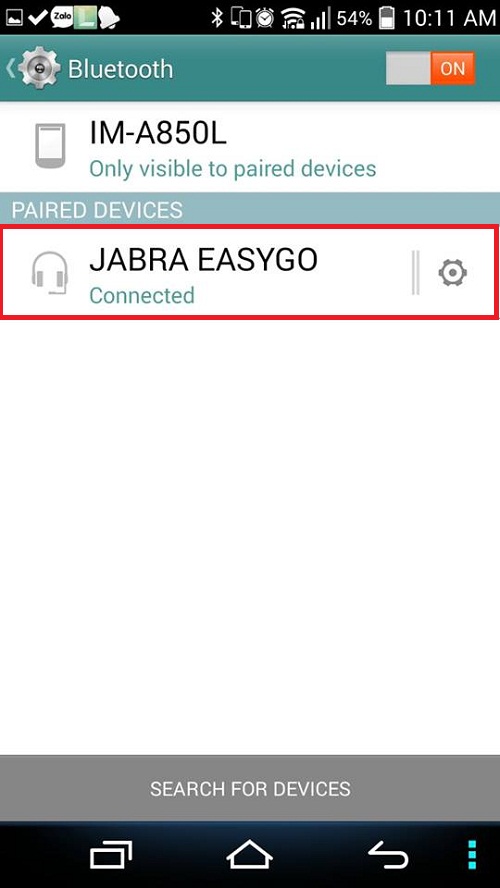 kết nối tới tai nghe blueooth Jabra Easygo