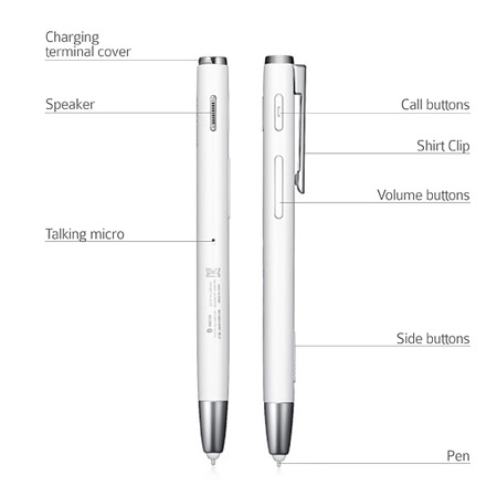 Câu tạo bên ngoài chiếc tai nghe Bluetooth hình cây bút Samsung HM5100 